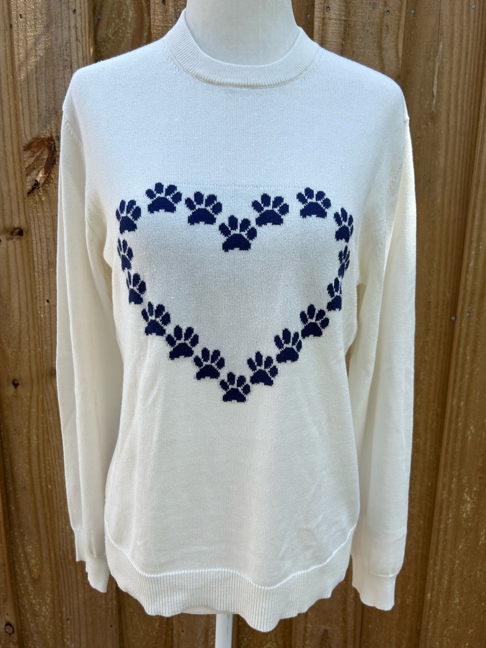Alashan Cotton Cashmere Paw Print Heart Shape Got Treats Crew Pullover Sweater